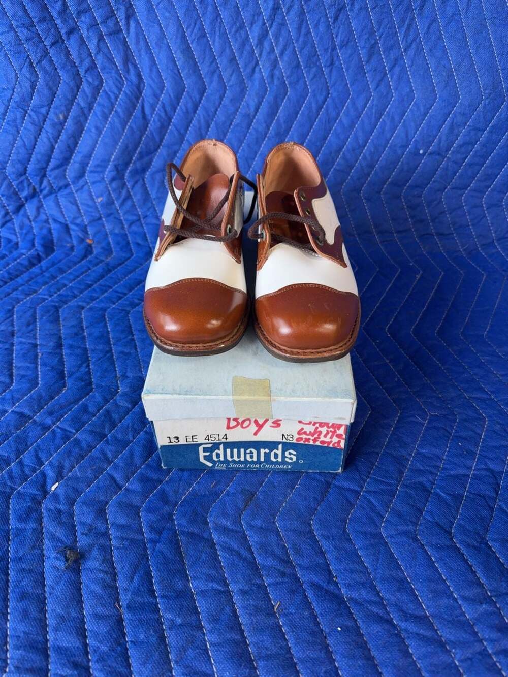 Vintage Edwards Boys Brown and White Oxford Shoes Size 13 EE
